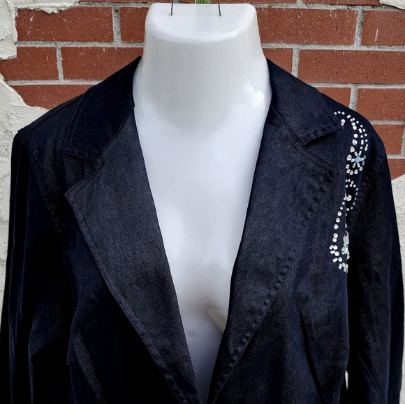 18W New $78 women RUBY RD. black denim embellished rhinestones paisley jacket - Picture 7 of 14